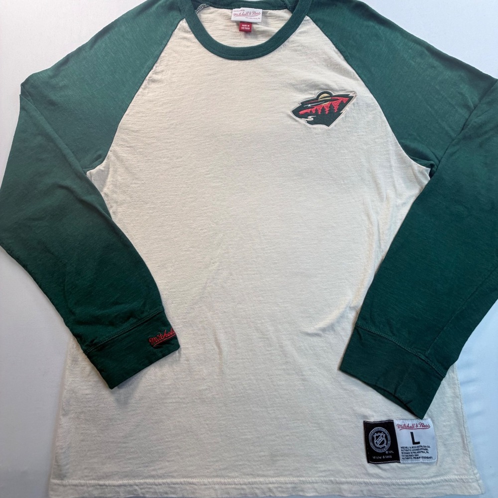 Minnesota Wild Mitchell & Ness Raglan Long Sleeve Shirt‎ Mens Large NHL Hockey
